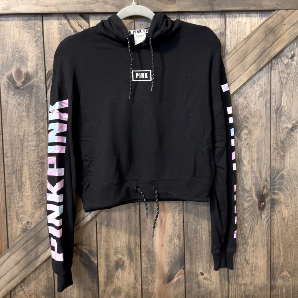 PINK Victoria's Secret‎ Black Hoodie with Pink and Blue Accents